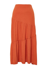 Cinnamon Muffle/textured Flared Maxi Ruffle Flexible Knitted Skirt Twoss24et00090