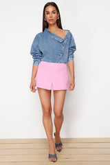 Pink Pocket Detailed High Waist Denim Shorts Twoss24sr00115