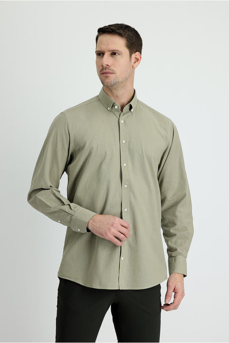 Long Sleeve Regular Fit Linen Look Sports Cotton Shirt 496527