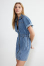 Blue Zipper Detailed Mini Denim Dress Twoss24el00367