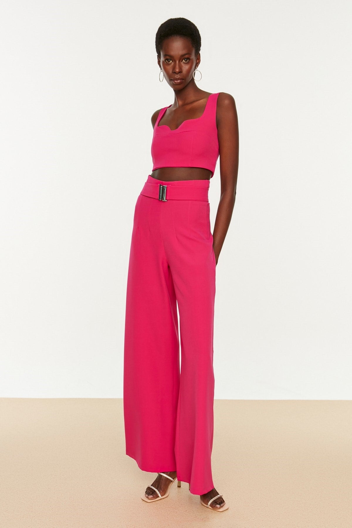 Fuchsia Belt Woven Pants Tprss22pl0199