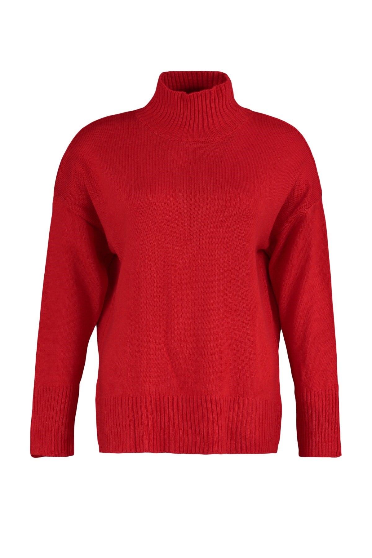 Red Turtleneck Low Shoulder Knitwear Sweater Tbbaw23an00136