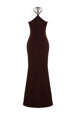 Brown Body Sitting Long Night Evening Dress Tprss24ae00086