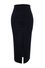 Black Striped Slit Detailed High Waist Maxi Knitted Skirt Twoss23et00376