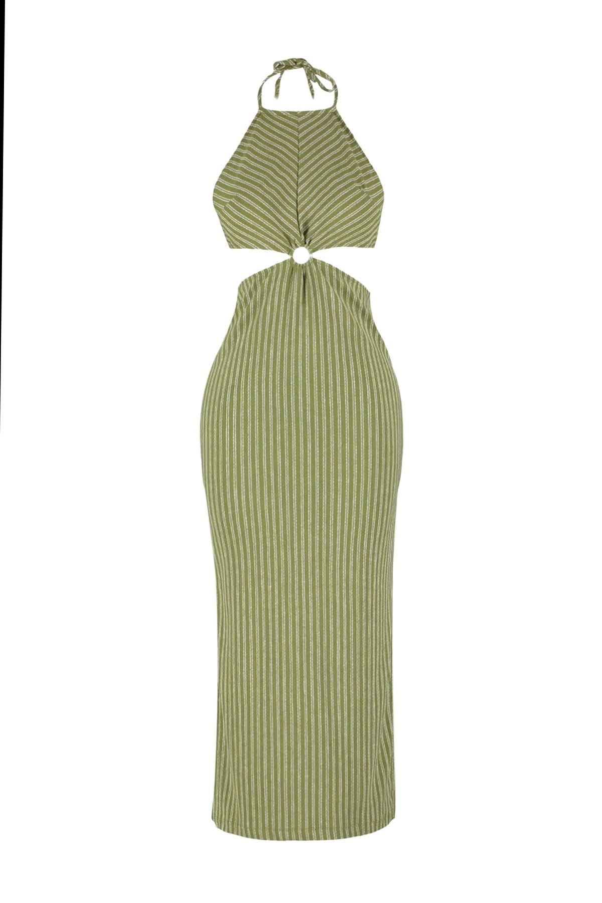 Green Striped Maxi Knitted Accessory Knitwear Look Beach Dress Tbess23el00066