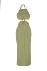 Green Striped Maxi Knitted Accessory Knitwear Look Beach Dress Tbess23el00066