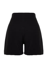 Black Pleated Button Detailed Woven Shorts Twoss24sr00047