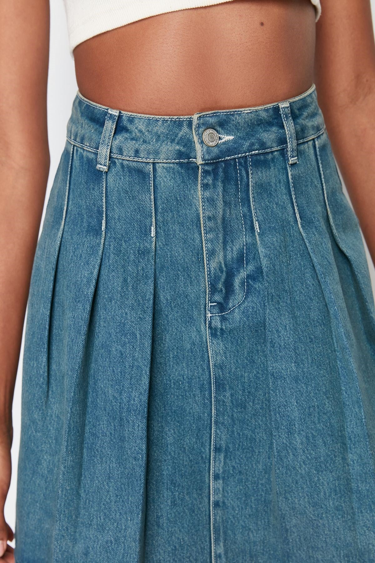 Blue Pleated Denim Skirt Twoss24et00200