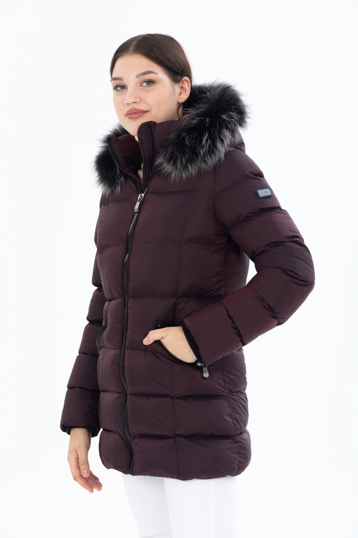 Women's Long Removable Fur Hooded Padded Windproof Water Repellent Inflatable Coat 8651 Gfx8651