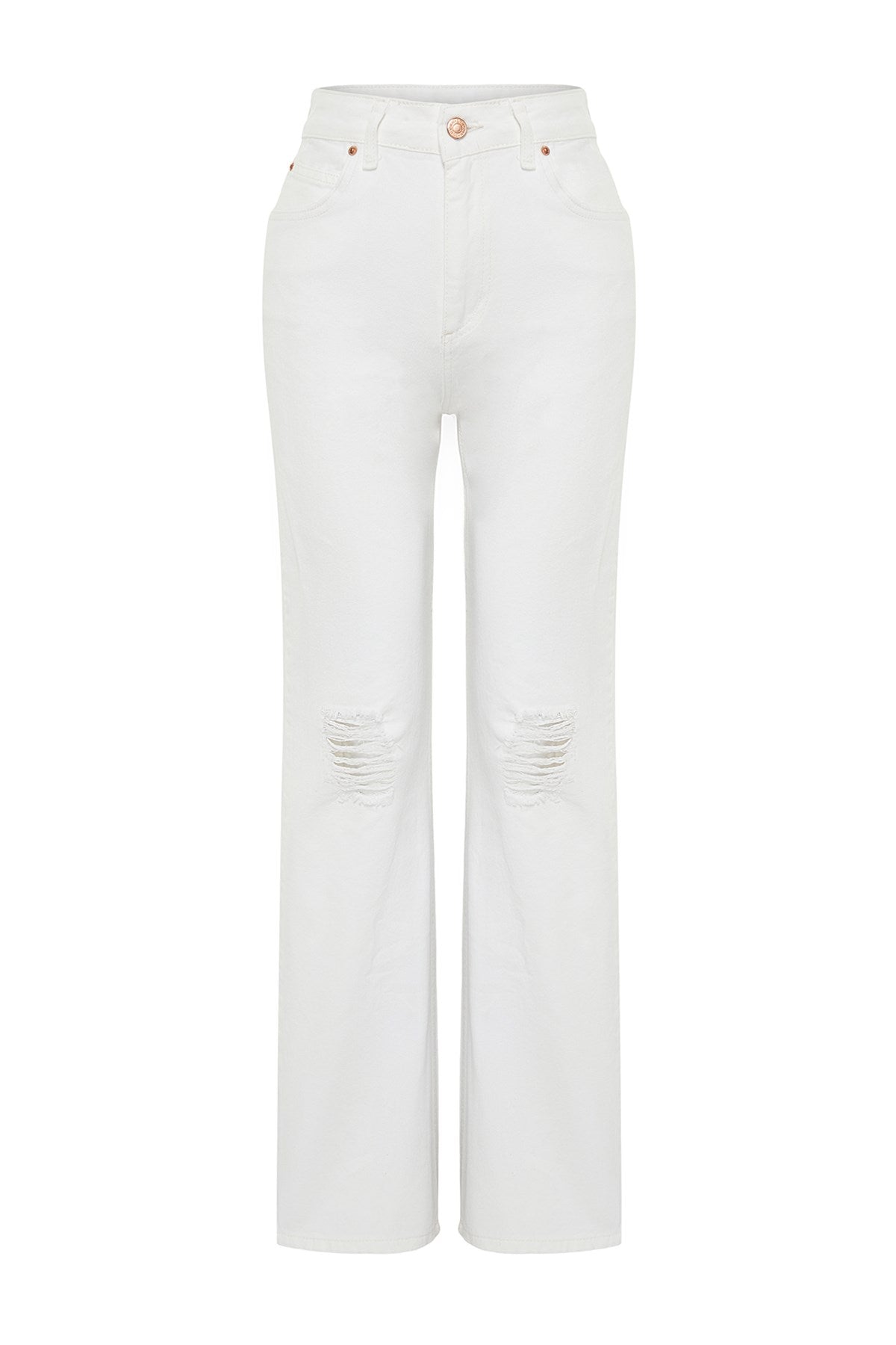 White Ripped High Waist Wide Leg Jeans Twoss24je00166