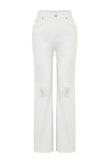 White Ripped High Waist Wide Leg Jeans Twoss24je00166