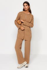 Navy Ribbed Cardigan-pants Knitwear Bottom-top Suit Tctaw24us00003