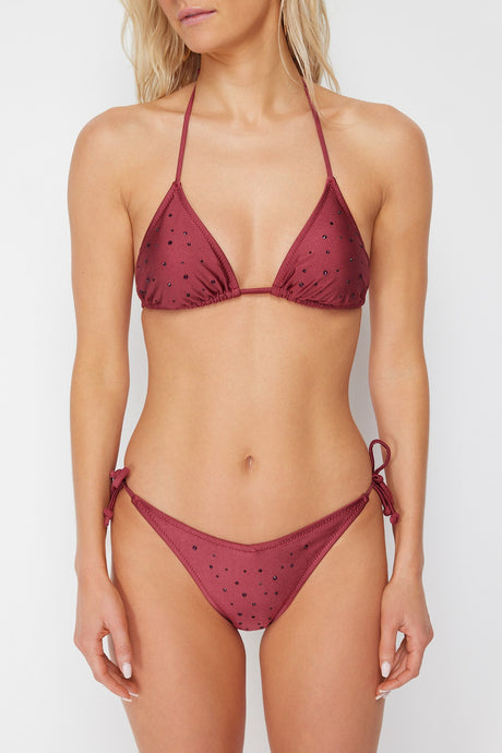 Burgundy Triangle Stone Regular Bikini Set Tbess24bt00068