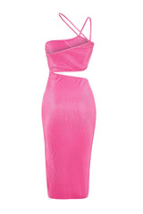 Pink Knitted Window/cut Out Detailed Textured Elegant Evening Dress Tprss23el00152