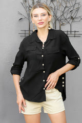 Beige Shirt Collar Long Sleeve Solid Color Buttoned Double Cover Pocket Woven Shirt M10010400gm99080