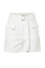 Ecru Pocket Flap Belted Mini Woven Shorts Twoss24sr00031