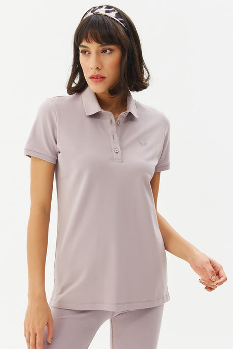 Women's Black Cotton Polo Neck Basic Solid Color Short Sleeve Casual And Sports T-shirt 8719 Tb21wl0