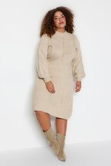 Beige Knit Detailed Knitwear Dress Tbbaw24ah00018