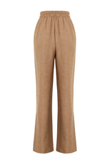 Camel Straight/straight Cut Waist Elasticated Lace-up Linen Look Pants Twoss24pl00056