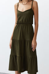 Khaki Strappy Woven Dress Tedss24el00018