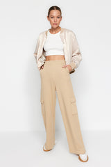 Beige Thick Wide Leg/wide Leg Cargo Pocket Knitted Sweatpants Twoaw24ea00018