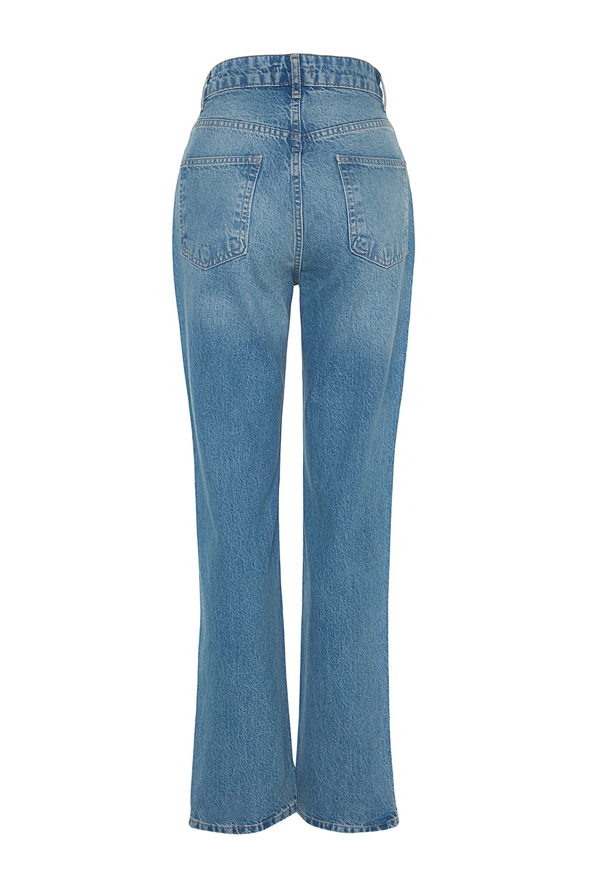 Blue Ripped High Waist Long Straight Jeans Twoaw24je00033