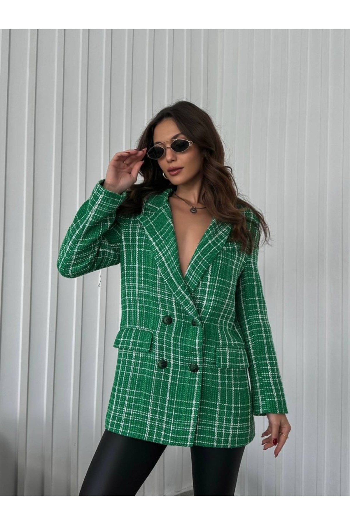 Green Plaid Oversize Jacket 9162