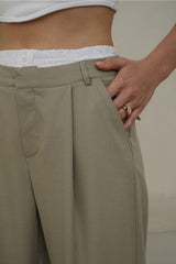 Poppy Boxer Detail Olive Green Palazzo Pants 2106