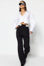 Black Wide Leg/wide Leg Woven Waist Detailed Pants Twoaw24pl00037