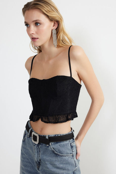 Black Lace Crop Bustier Tprss24bs00017