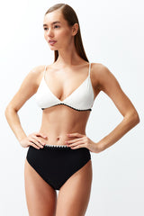 Black And White Triangle Embroidery High Waist Regular Bikini Set Tbess24bt00127