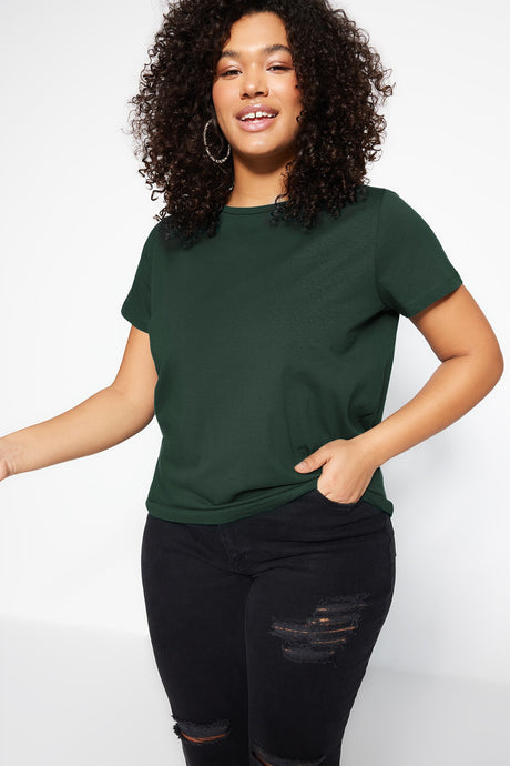 Emerald Green Basic Knitted Crew Neck T-shirt Tbbss22ts0733