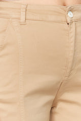 Beige Stitching Detailed Satin High Waist Wide Leg Jeans Twoaw24je00297