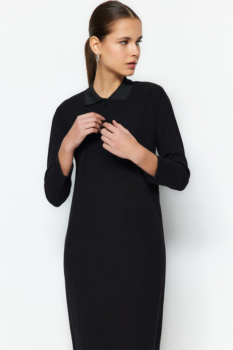 Black Polo Neck Ribbed Knit Dress Tctss23eb00246