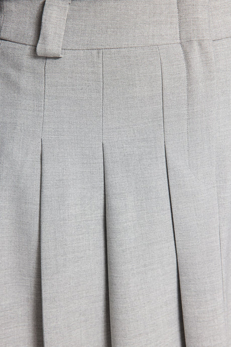 Grey Pleated Skater Woven Skirt Tbbaw24az00014