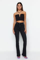 Black High Waist Flare Jeans Twoss23je00063