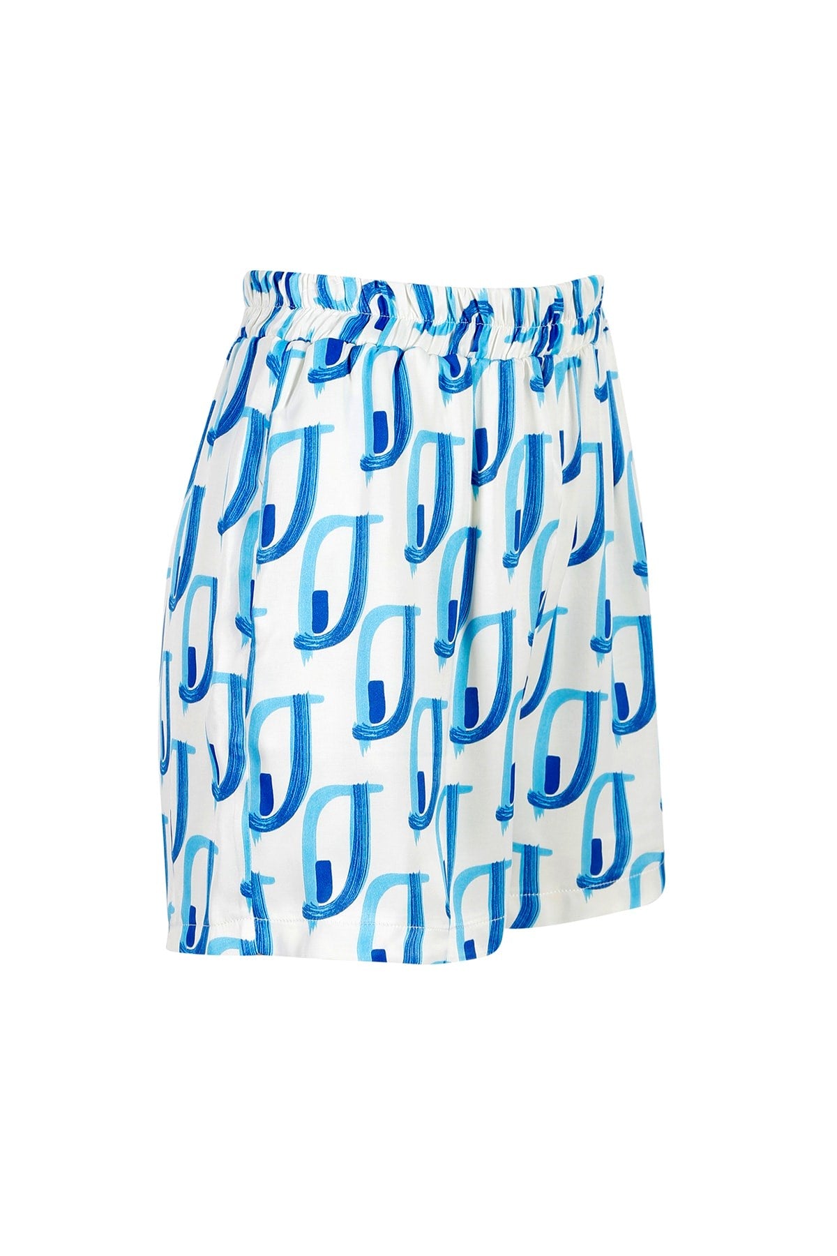 Women's Coffee Ecru Waist Printed Shorts With Elastic Pockets Lg-oz250-srt