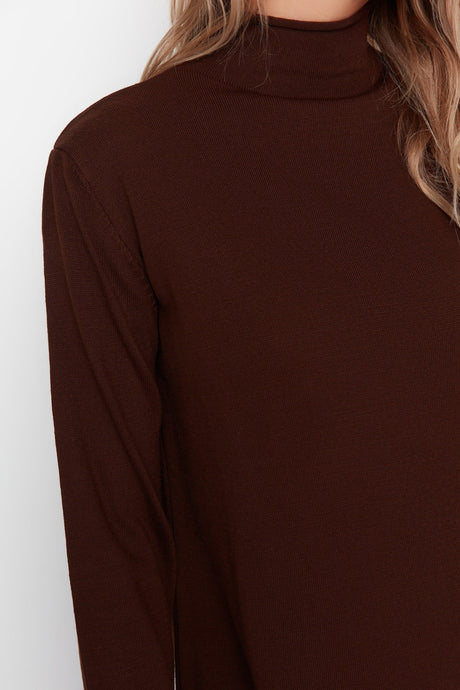 Brown Turtleneck Knit Dress Tctaw23eb00001