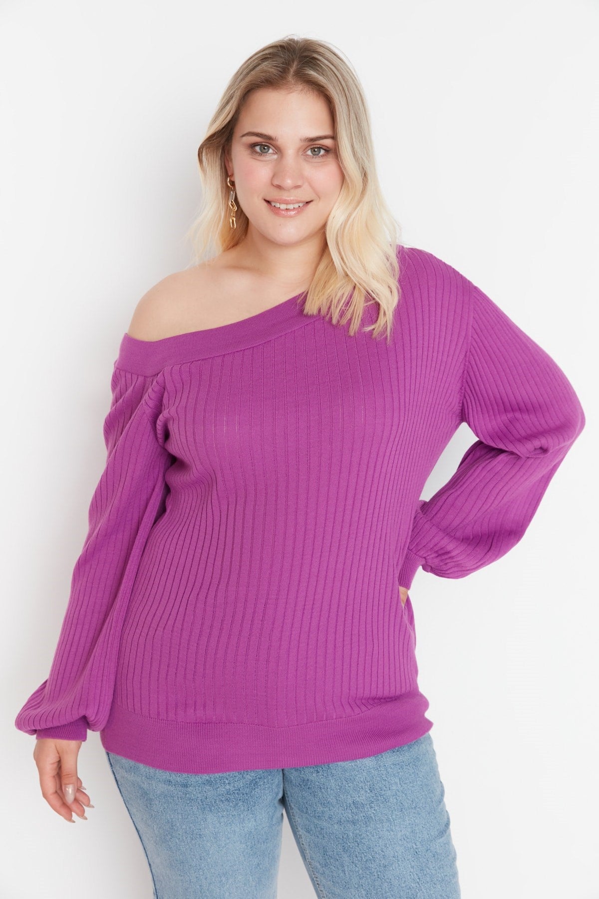 Purple Boat Neck Knitwear Sweater Tbbaw23an00001