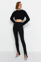 Black Slit Detailed Knitted Tall Pants Twoaw22pl0323