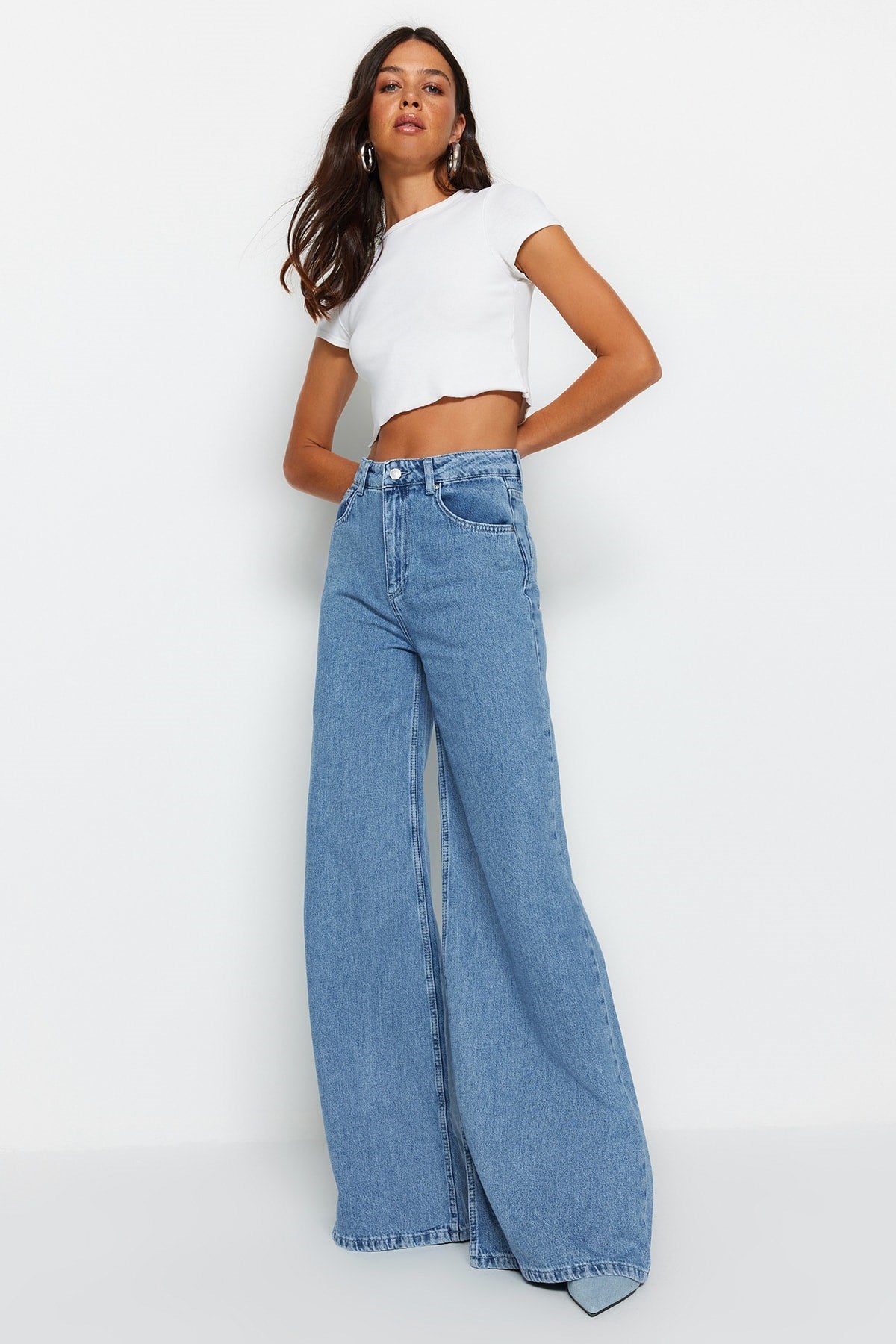 Blue Extra Wide High Waist Wide Leg Jeans Twoss23je00286