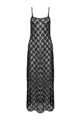 Black Lace Straps Body Sitting Flexible Knitted Maxi Pencil Dress Twoss24el00574