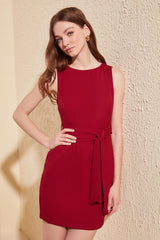 Burgundy Belted Body-wrap Neckline Mini Woven Dress Twoss19aa0063