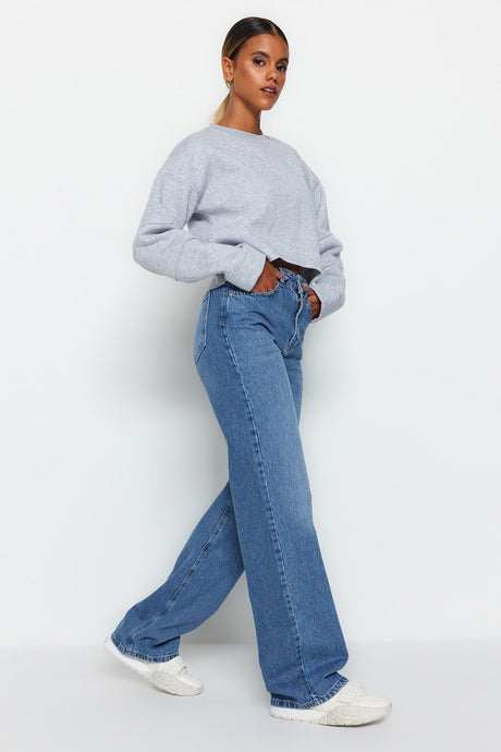 Dark Blue High Waist Wide Leg Jeans Twoaw24je00074