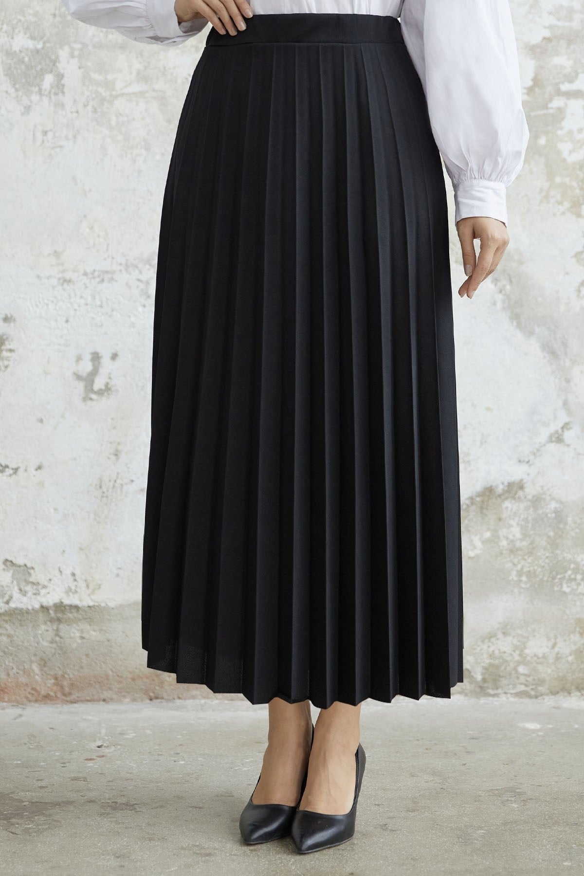 Luisa Waist Rubber Pleated Skirt - Black Ms00mb8110