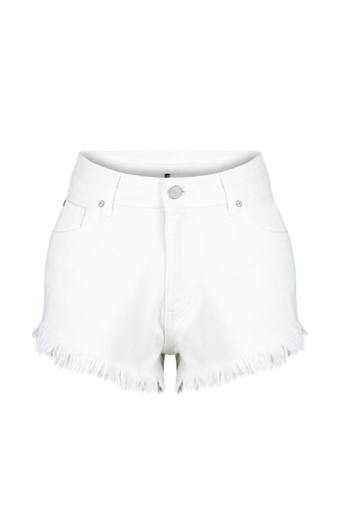 White Denim Tassel Denim Shorts & Bermuda Tbess24sr00005