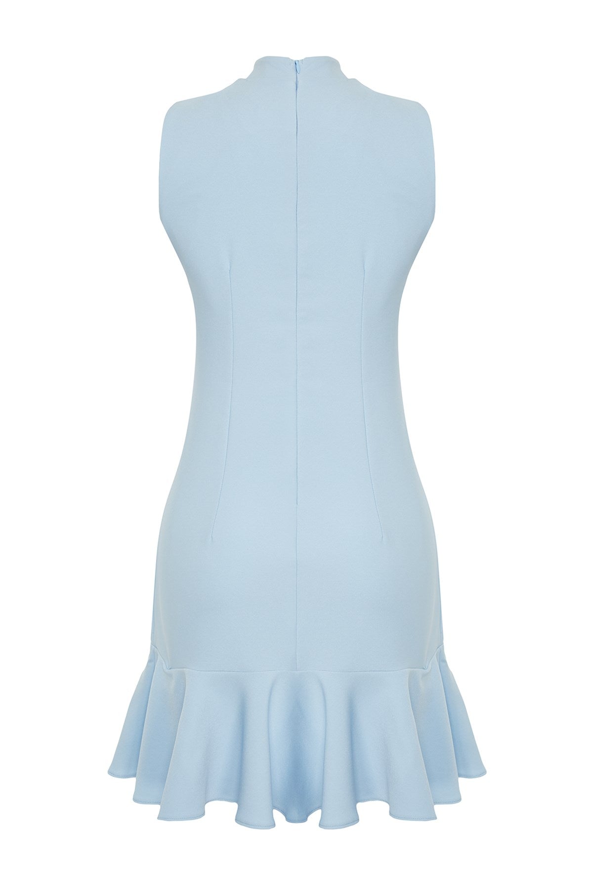 Blue Body-fitting Skirt Ruffle Plunging Neckline Mini Sleeveless Woven Dress Twoss24el00602