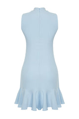 Blue Body-fitting Skirt Ruffle Plunging Neckline Mini Sleeveless Woven Dress Twoss24el00602