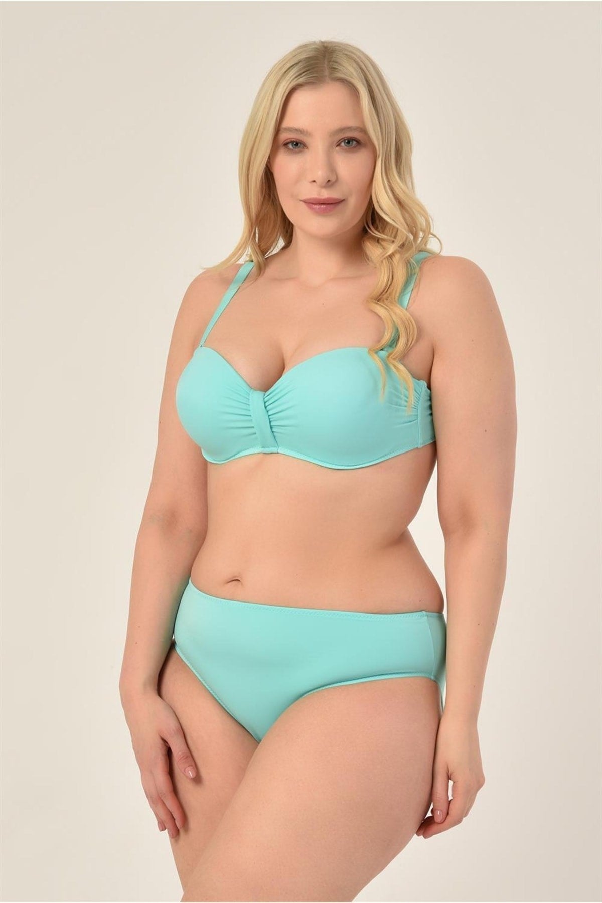 Women's Mint Green Plus Size Thick Strapless Bikini Set 20231988