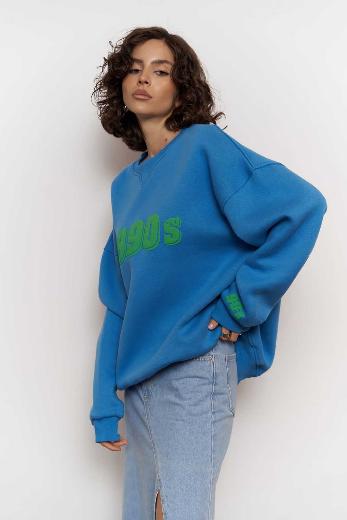 1990s Blue Oversize Unisex Sweatshirt 1367